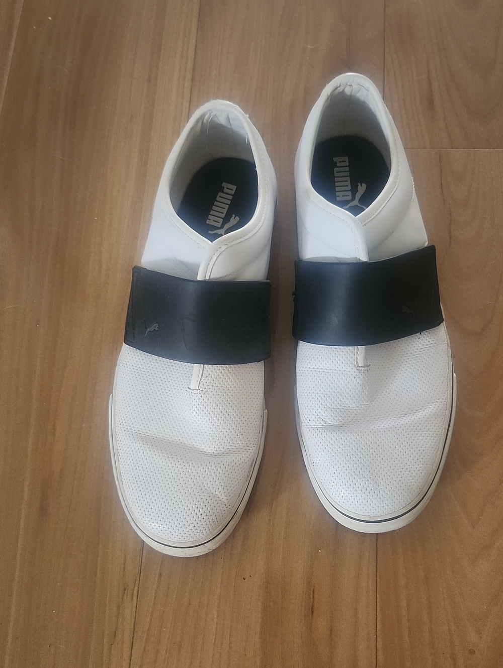 Puma White Slip-On Sneakers with Black Strap